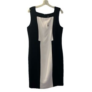 Saks Fifth Avenue Black Ivory Colorblock Sheath Dress Size 14 Sleeveless Work